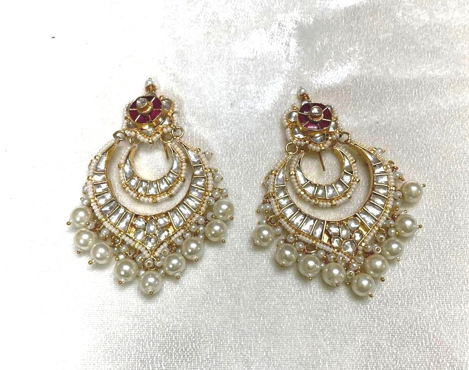 Kundan pearl red earrings