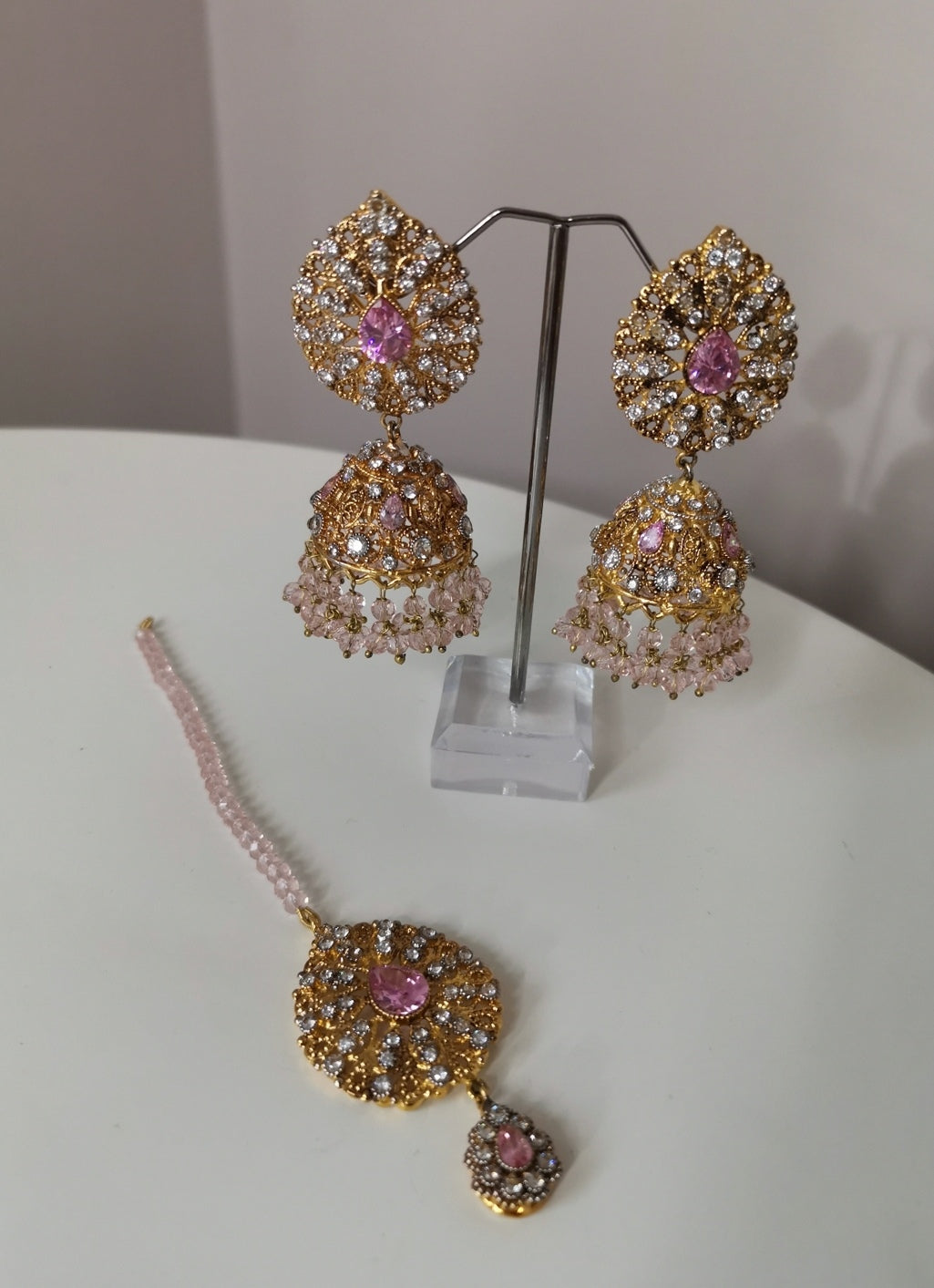 Pink tikka and earring set