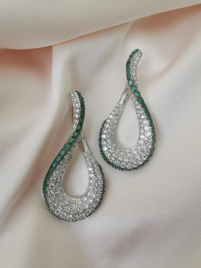 Occasion silver earrings with emerald detailing