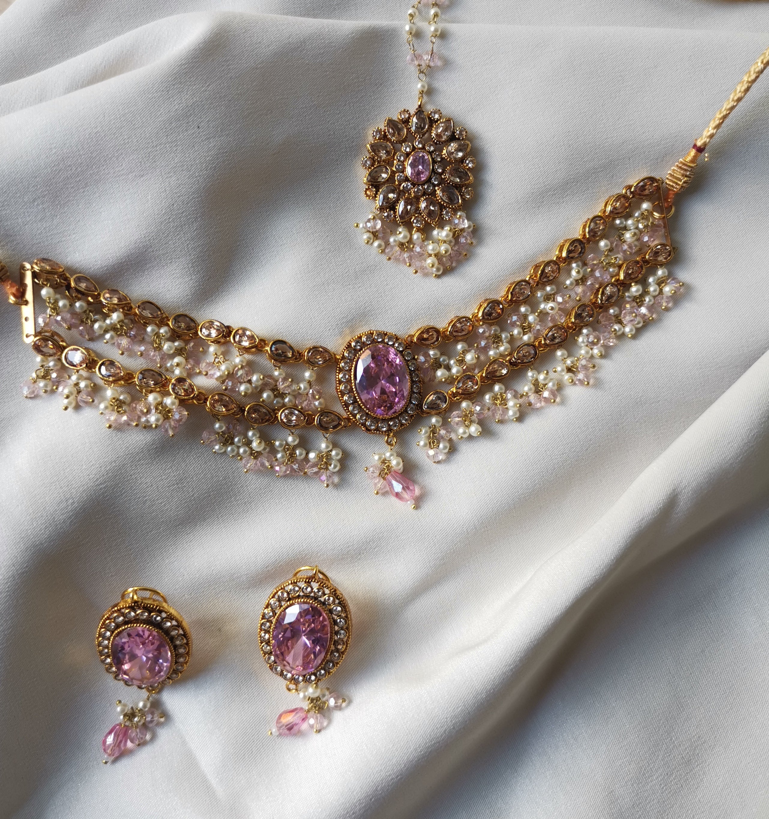 Pakistani gold and pink necklace