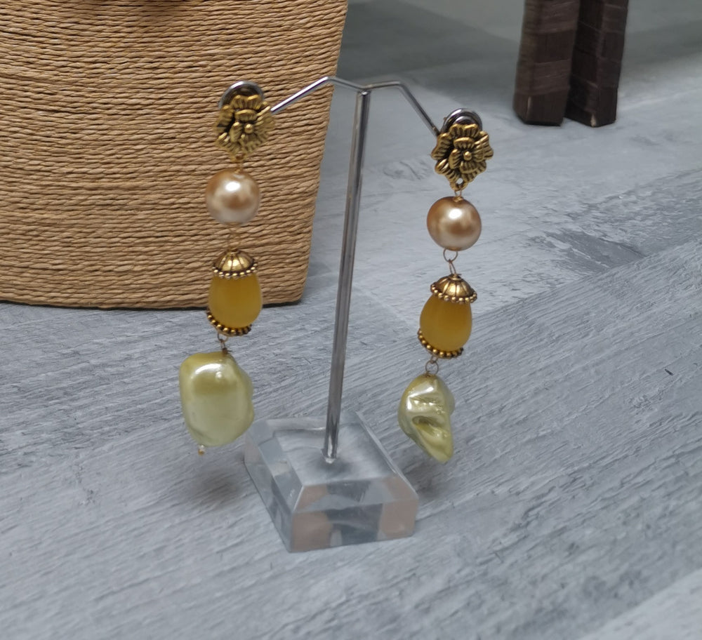 Pakistani earrings with yellow pearl detailing