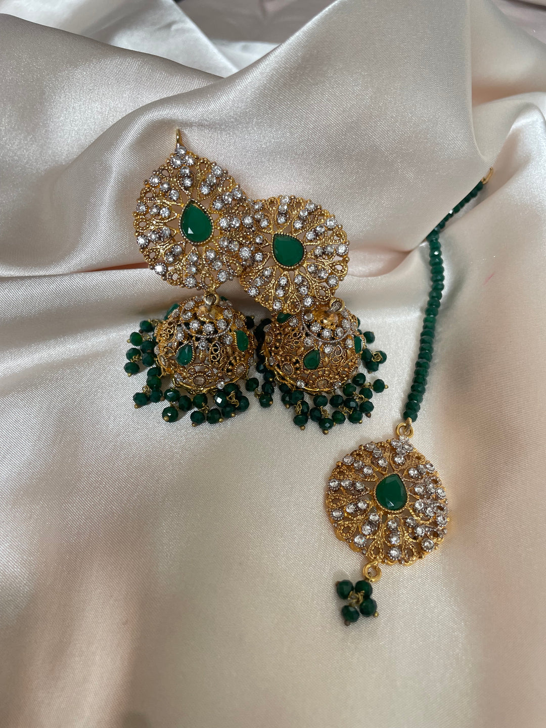 Emerald jhumki tikka set