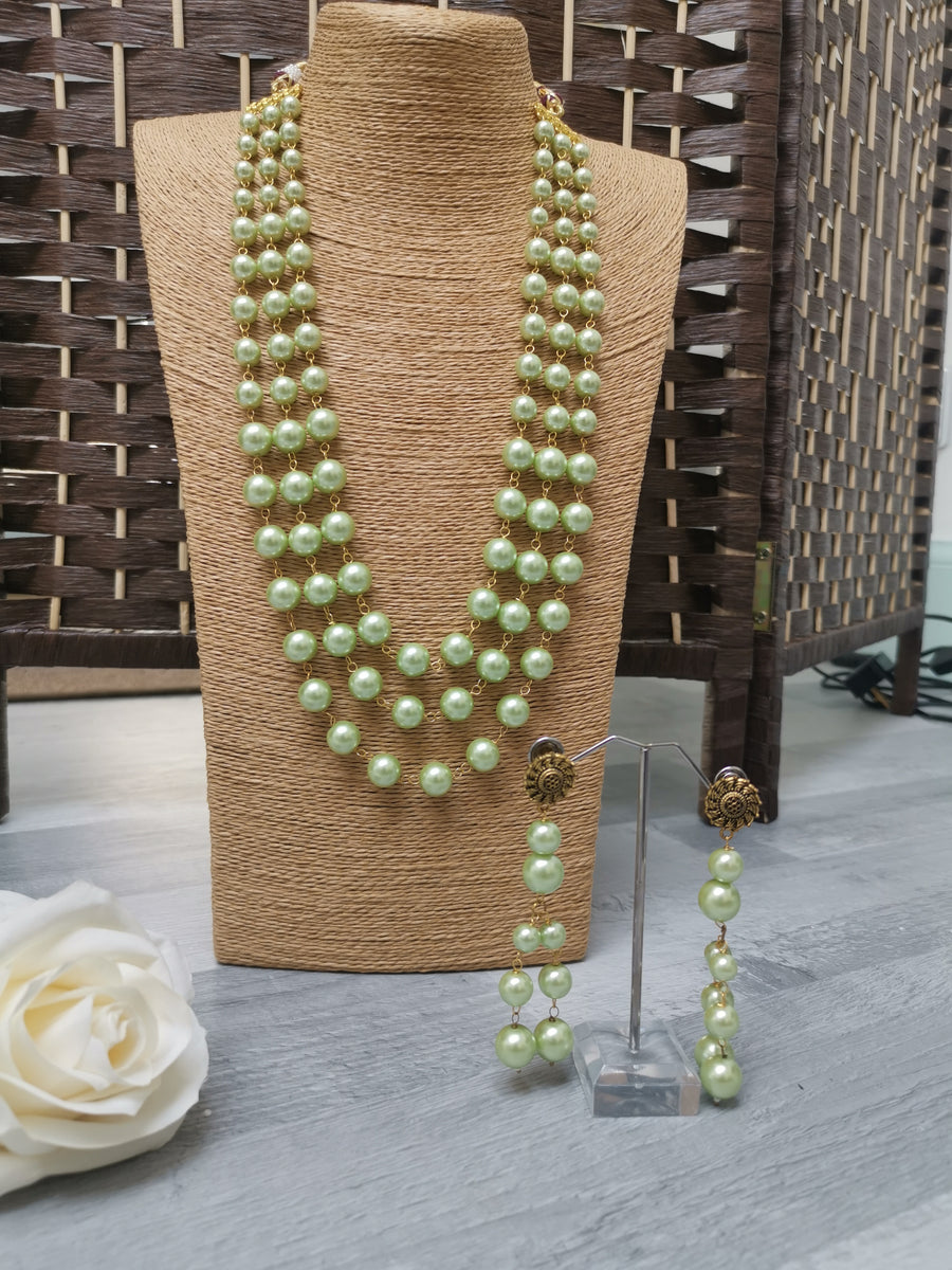 Pakistani layered necklace set with pearl detailing