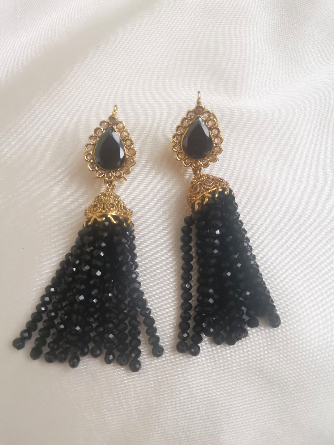 Black and gold tassel earrings