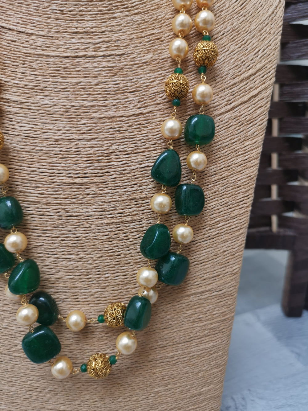 Pakistani necklace with green bead detailing