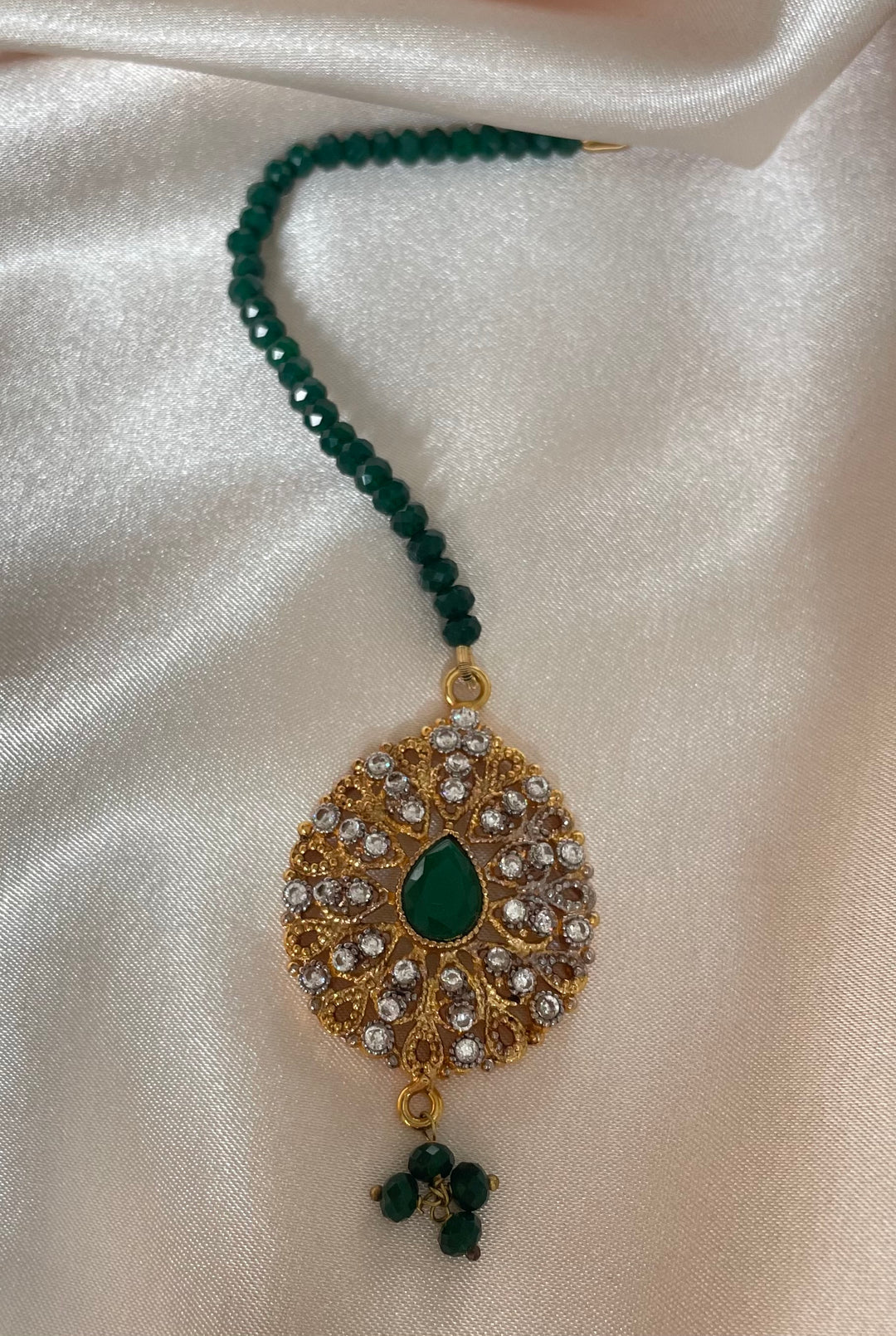 Emerald jhumki tikka set