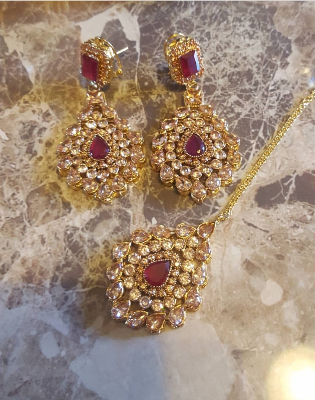 Ruby red earring set