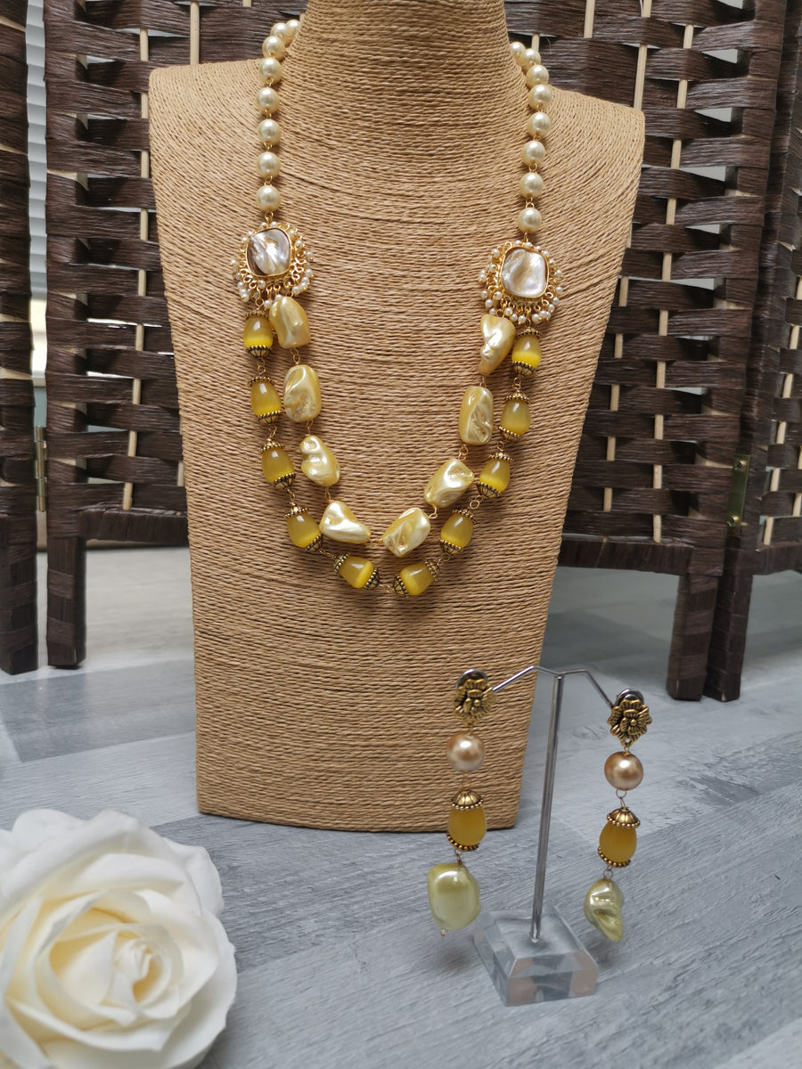 Pakistani layered necklace with pearl and yellow detailing