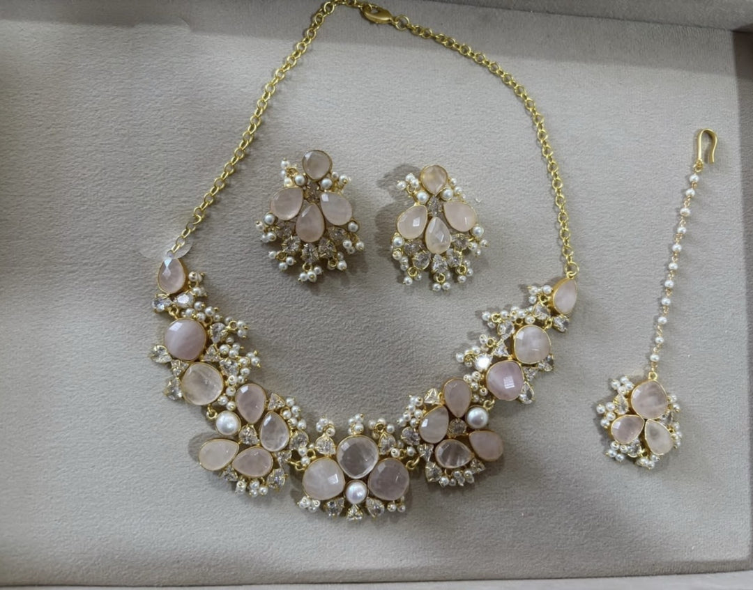 Pink gold necklace set