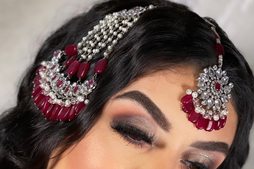 Pakistani maroon silver bridal set
